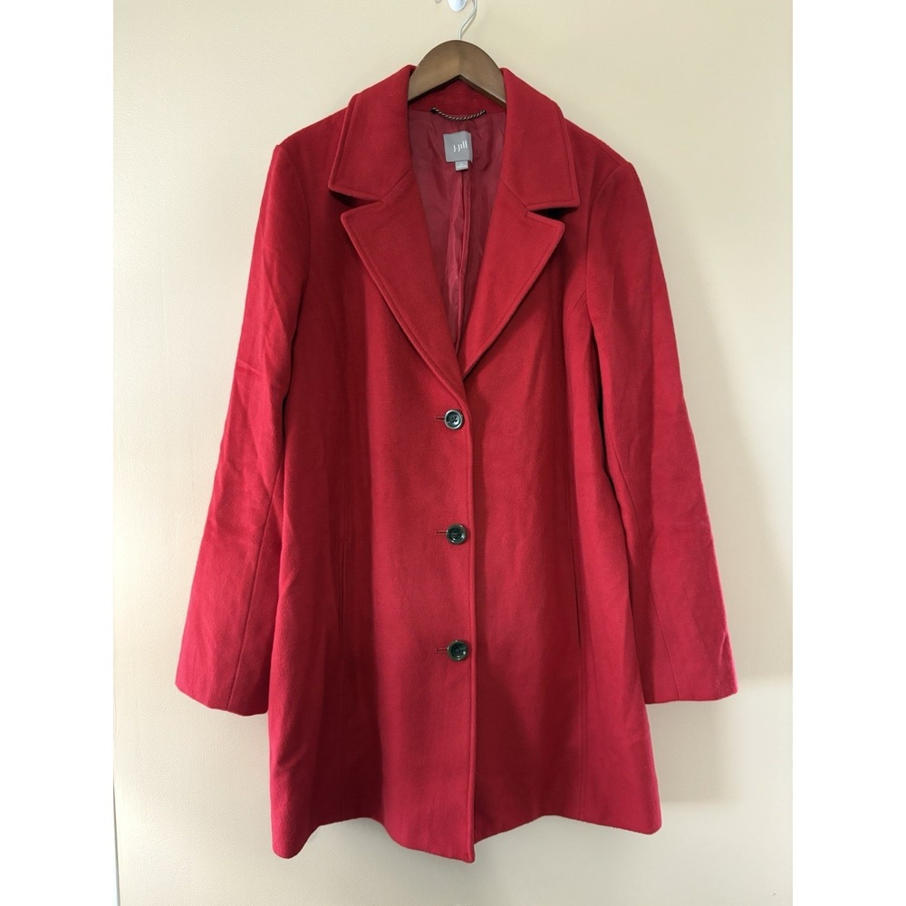 J. Jill Wool Blend Peacoat Button Up Red Winter Coat Women's Size Large